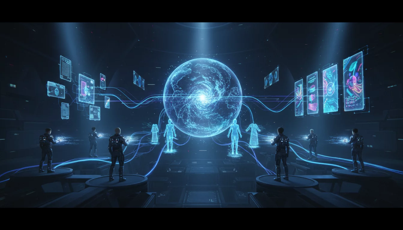 Illustration of teams orchestrating OCRMatrix automation for documents, try-ons, and banners