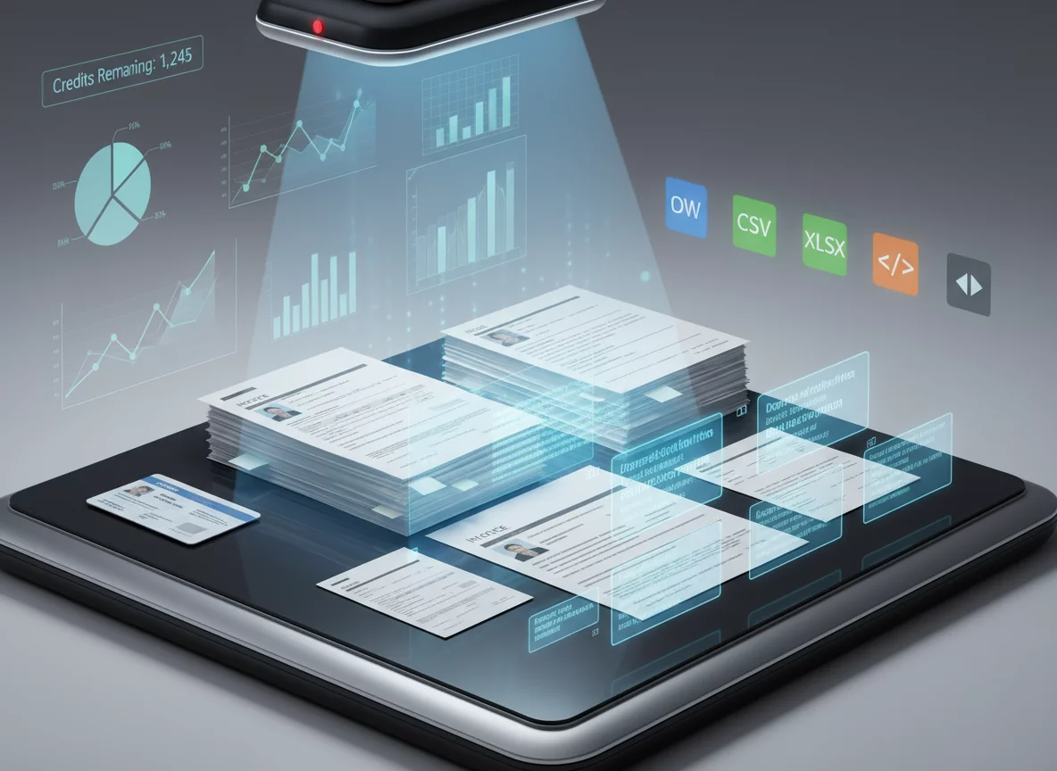 Conceptual illustration of OCRMatrix document automation with exports and analytics